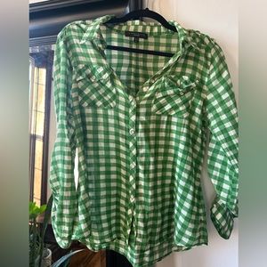 Anthropologie gingham green top